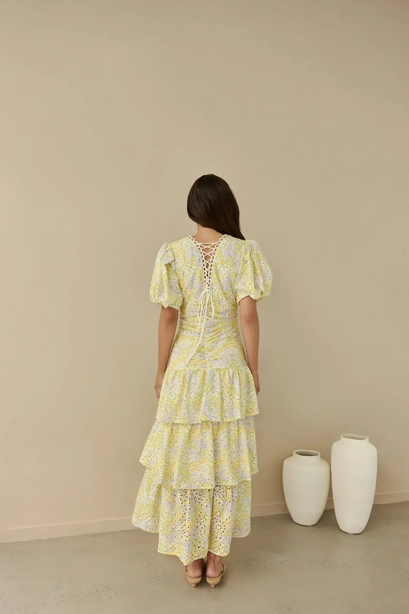 Corinna Tiered Maxi Dress Lemon
