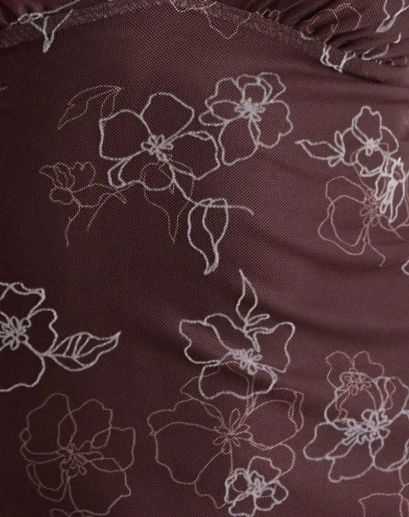 Motarika Mini Dress In Doodle Flower Flock Brown