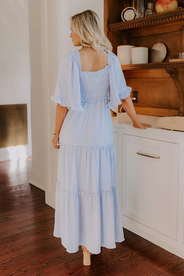 Charming Glance Tiered Maxi Dress In Sky Blue