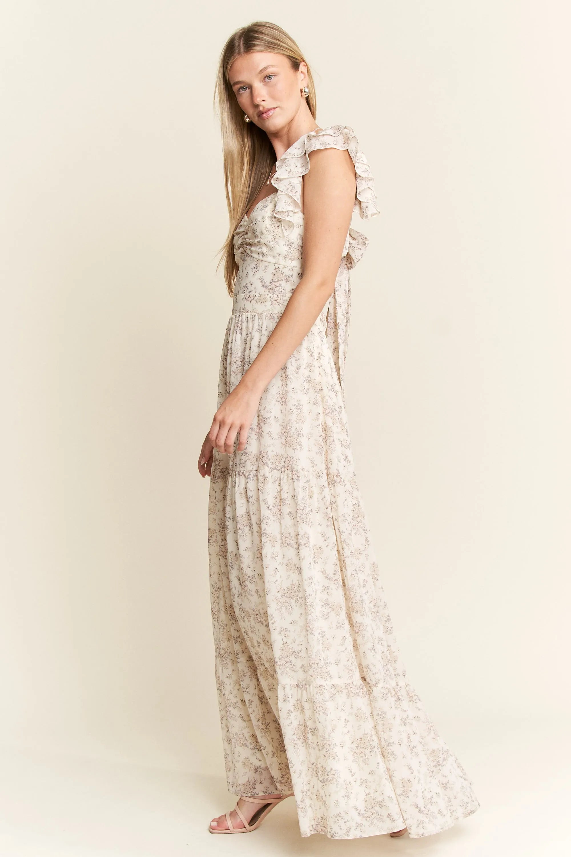 Jade By Jane Full Size Ruffle Sleeve Tiered Maxi Dress Plus Size