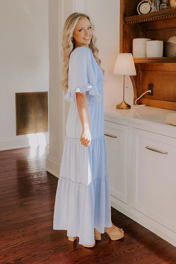 Charming Glance Tiered Maxi Dress In Sky Blue