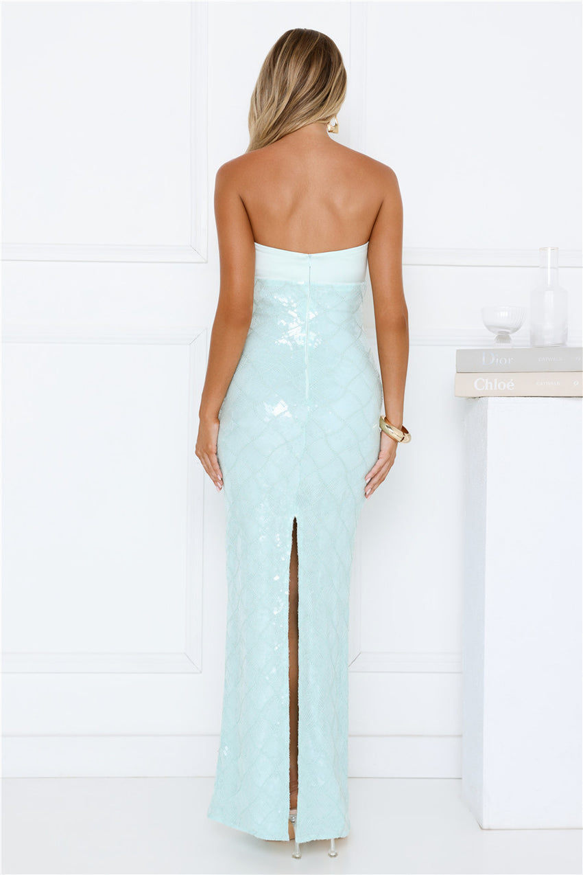 Saltwater Siren Strapless Sequin Maxi Dress Mint