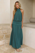 Dreamy Flowy Halter Maxi Dress Hunter Green