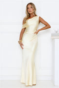 She’s A Dream Satin Off Shoulder Maxi Dress Yellow