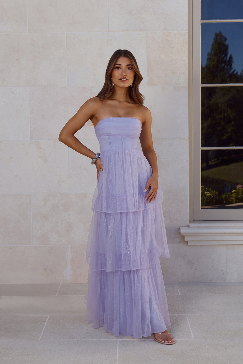 Premiere Glam Strapless Tulle Maxi Dress Lilac