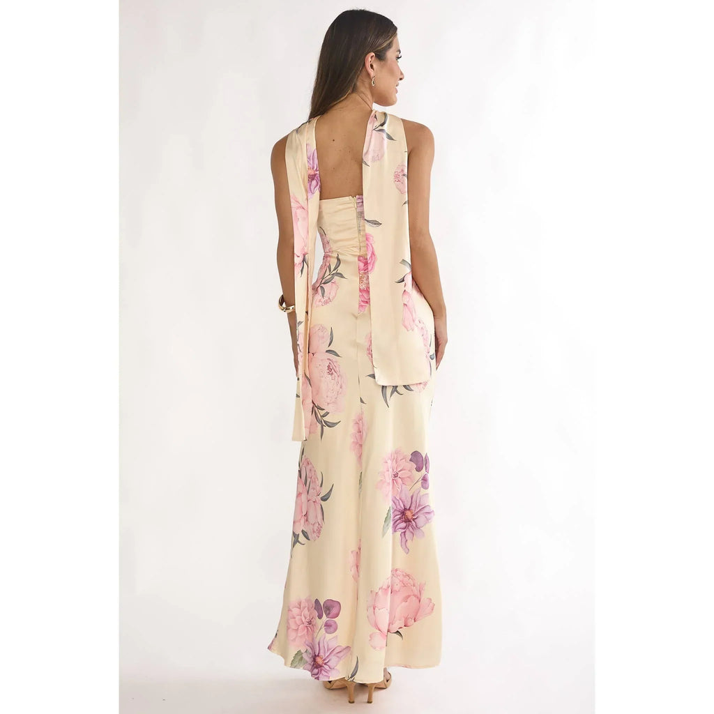 Chic Blooms Satin Maxi Dress