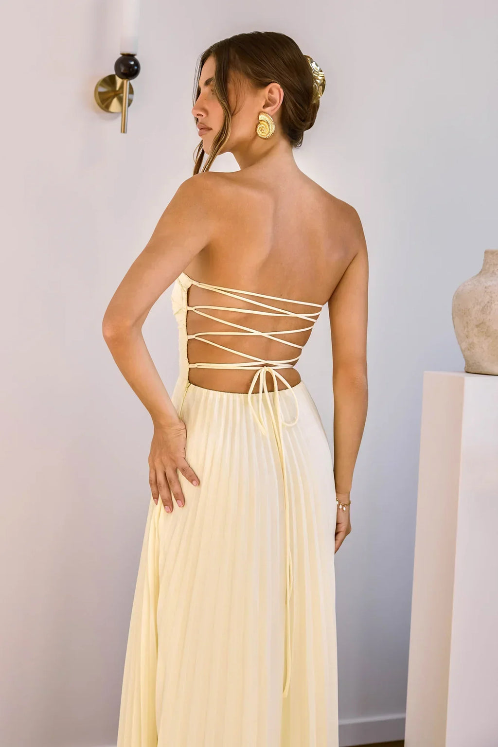 Rosewater Roads Strapless Maxi Dress Yellow