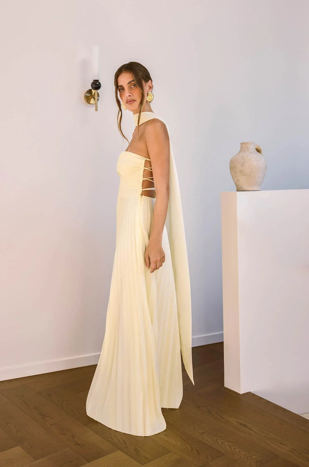 Rosewater Roads Strapless Maxi Dress Yellow