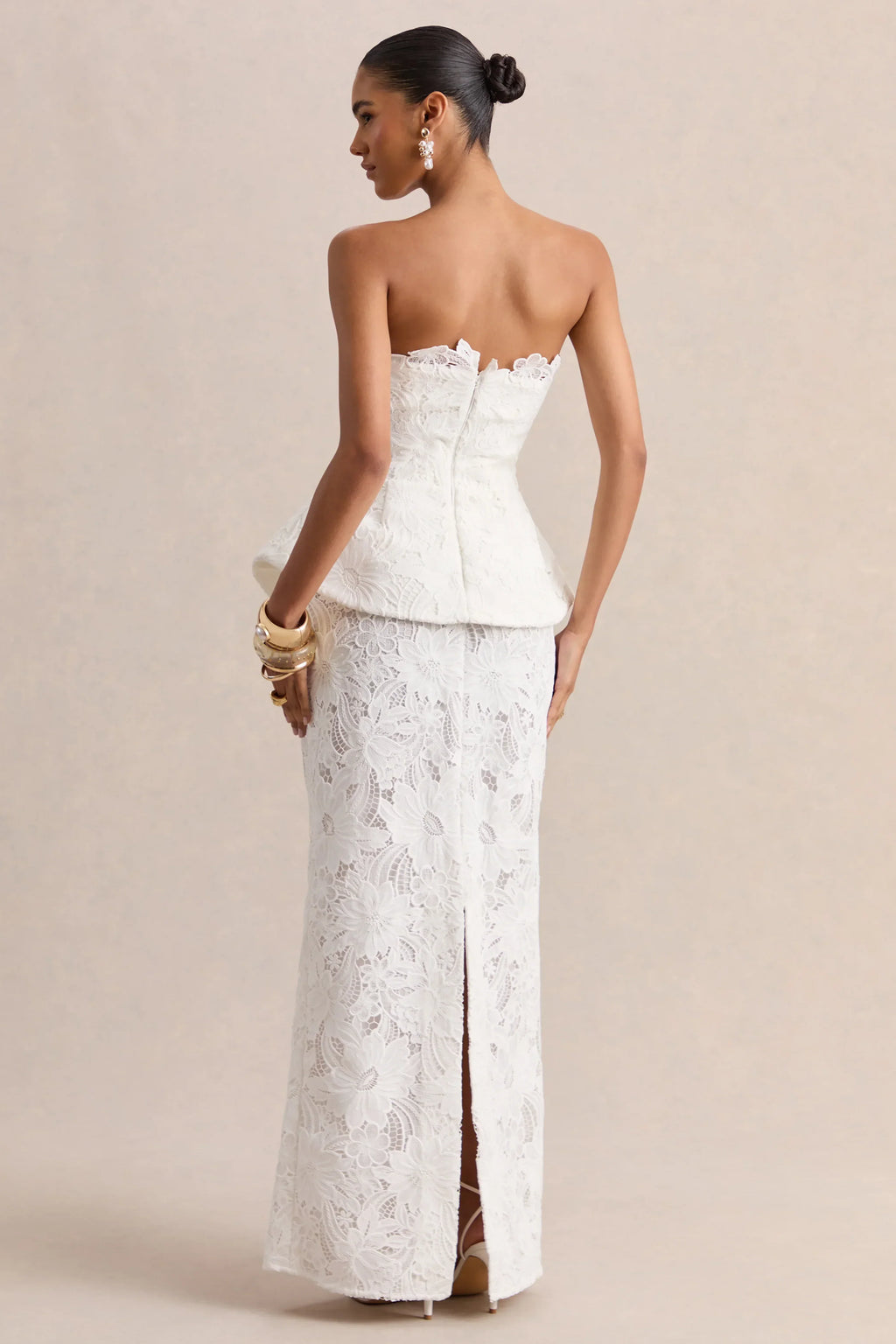 Delvine | White Lace Bandeau Corset Maxi Dress