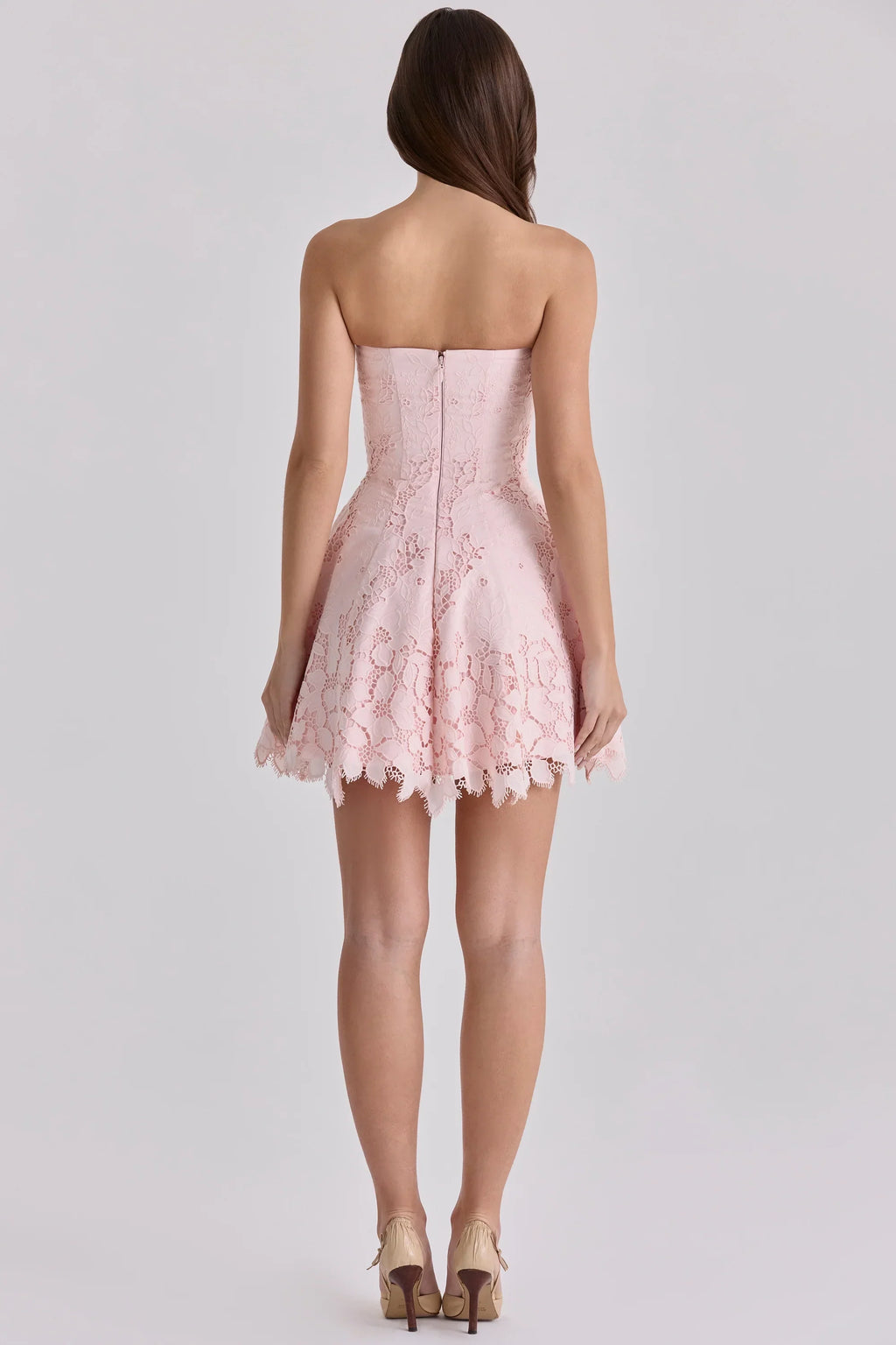 Pink Strapless Cut Out Broderie Anglaise Mini Dress