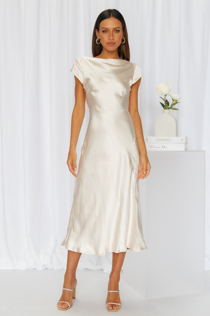 Get In Formation Satin Midi Dress Champagne