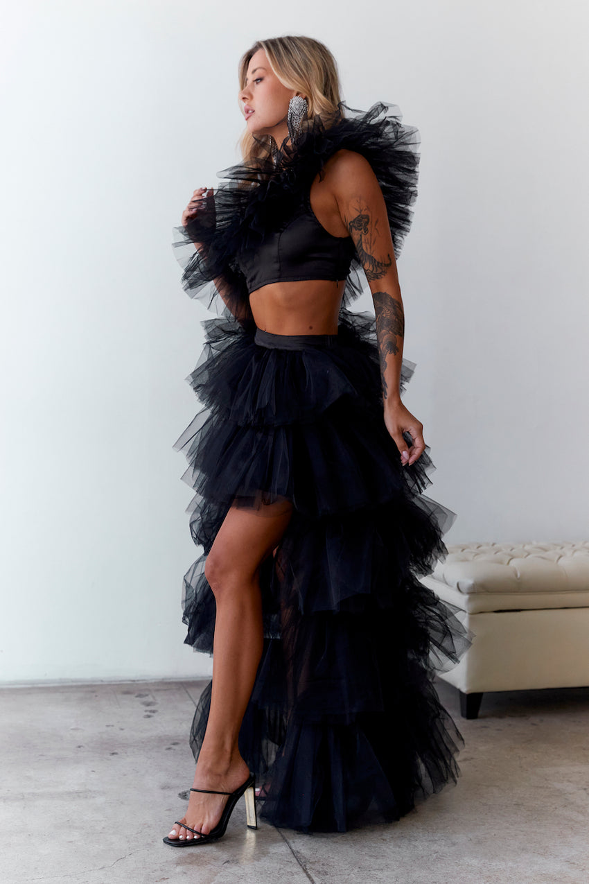 HELLO MOLLY Drinks On The House Tulle Top Black