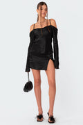 Adria Satin Effect Low Rise Slitted Mini Skirt
