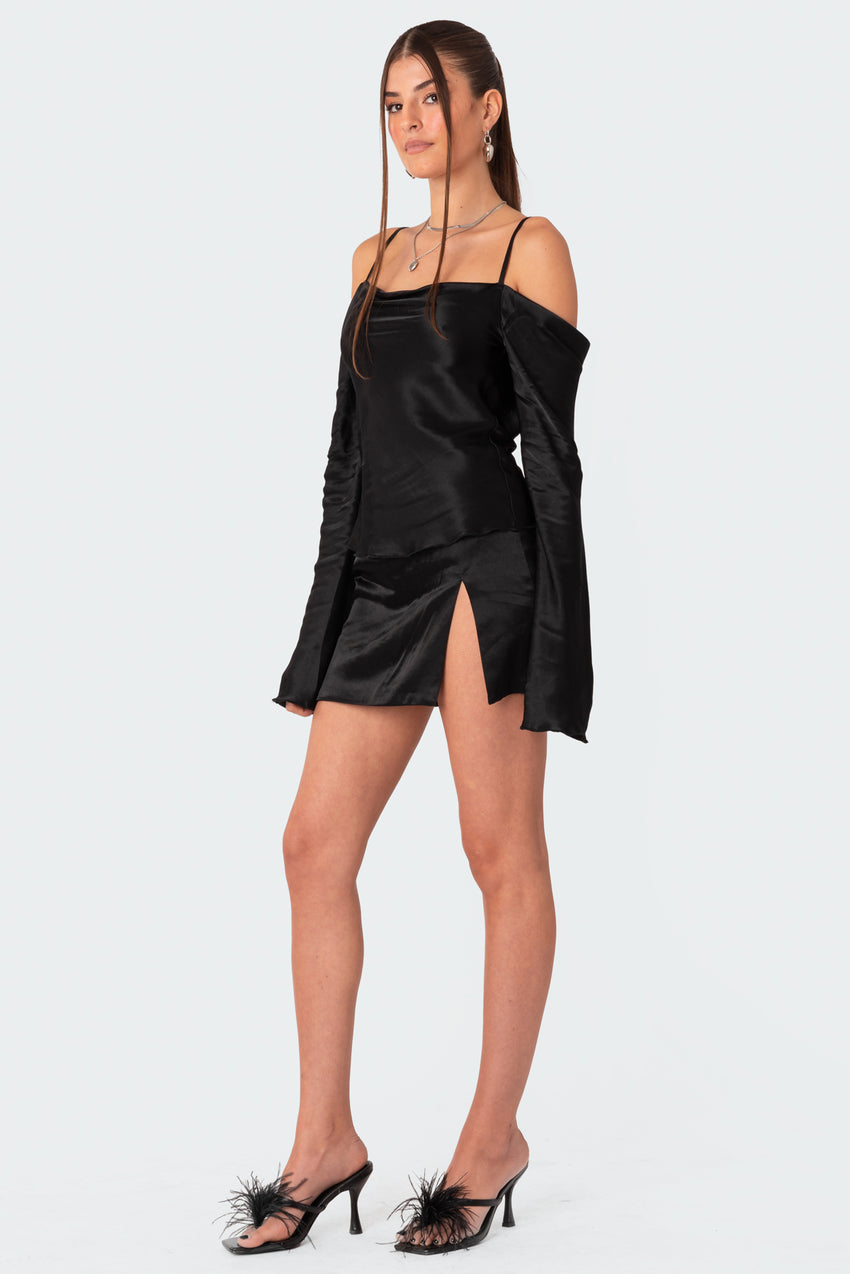 Adria Satin Effect Low Rise Slitted Mini Skirt