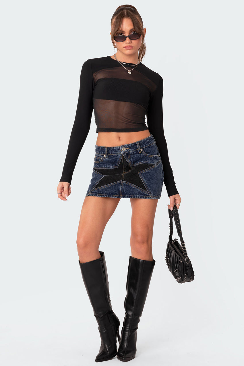 Azal Half Ribbed Mesh Top