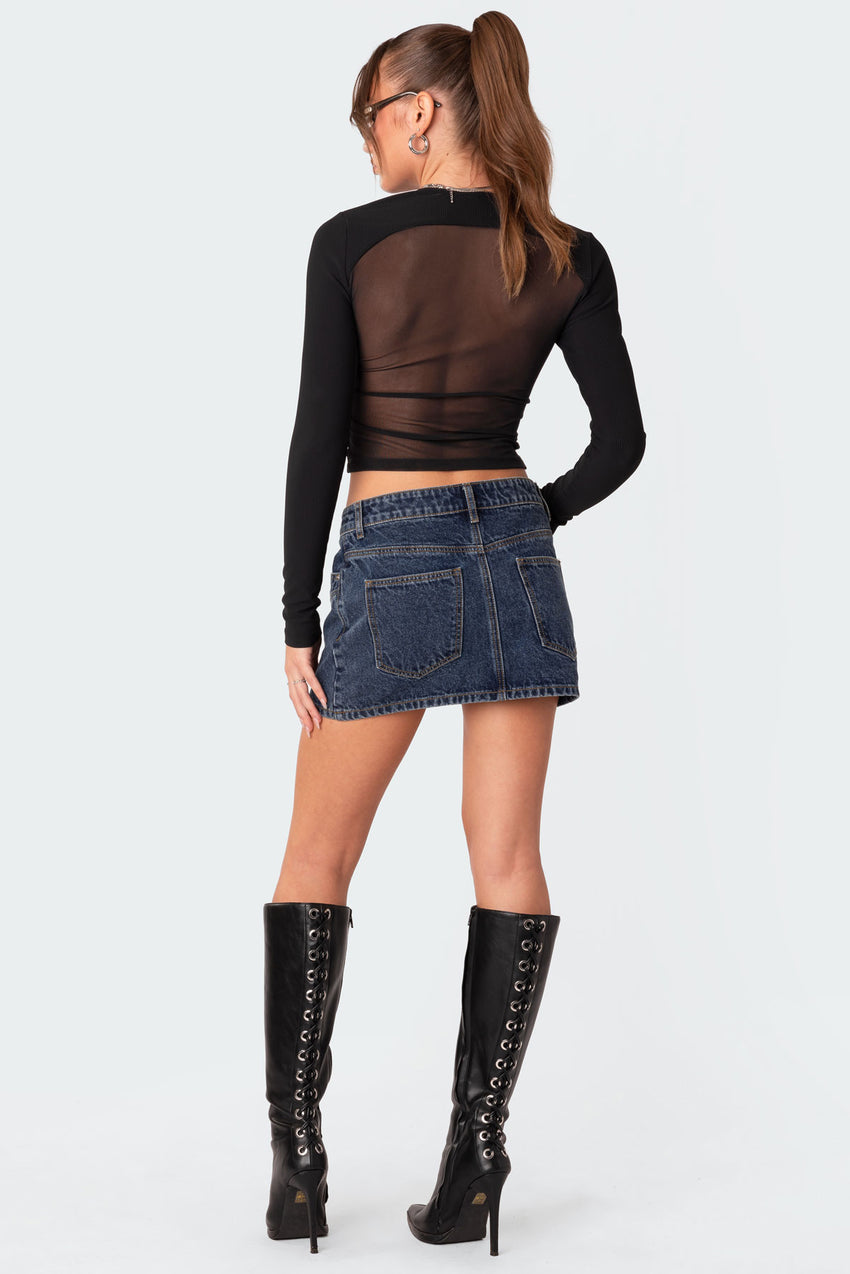 Azal Half Ribbed Mesh Top