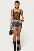 Studded Low Rise Denim Micro Shorts