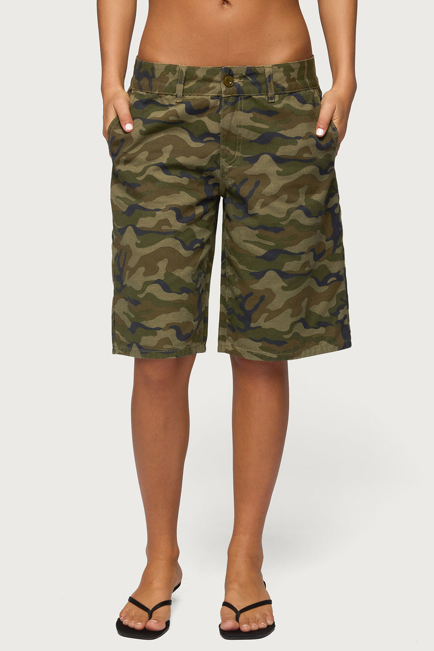 Camo Denim Low Rise Bermuda Shorts