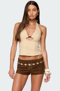 Evey Bead & Cut Out Halter Top