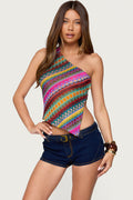 Ruelle Embroidered Asymmetric Knit Top