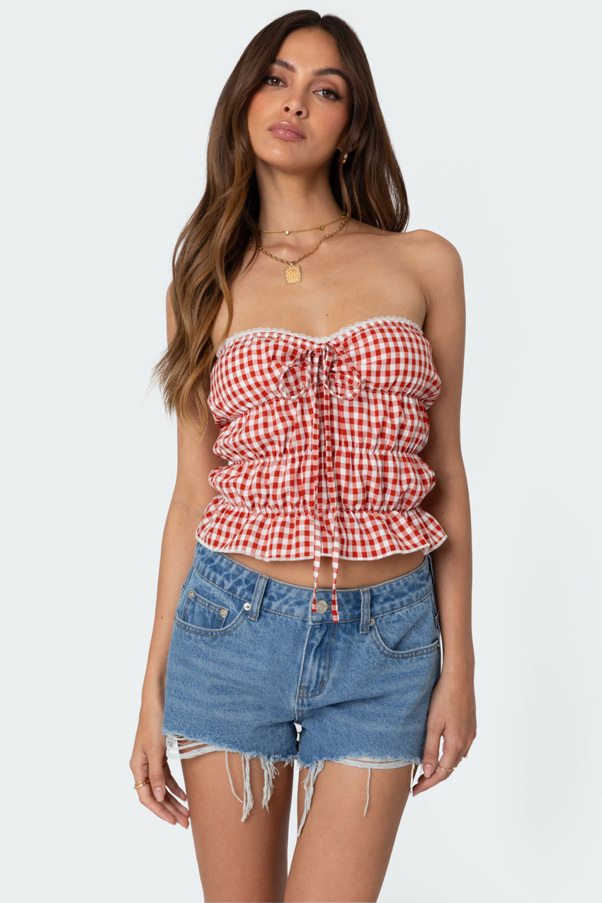 Lanna Gingham Elastic Scrunch Top