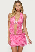 Tiedye Mesh Split Front Backless Top