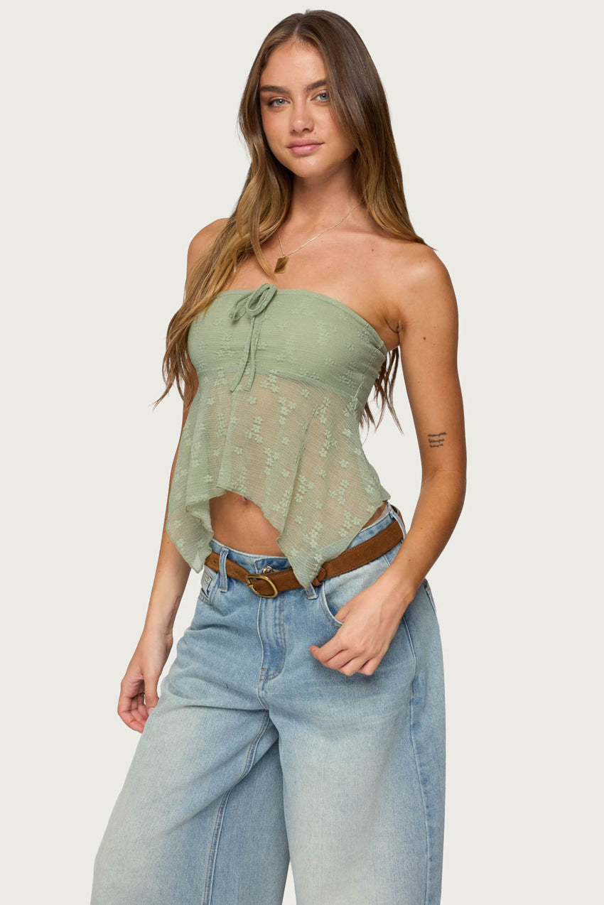 Embroidered Sheer Strapless Top