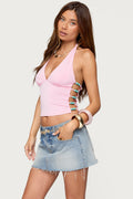 Azaria Bead Cut Out Halter Top