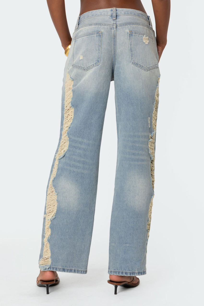 Distressed Washed Low Rise Baggy Jeans
