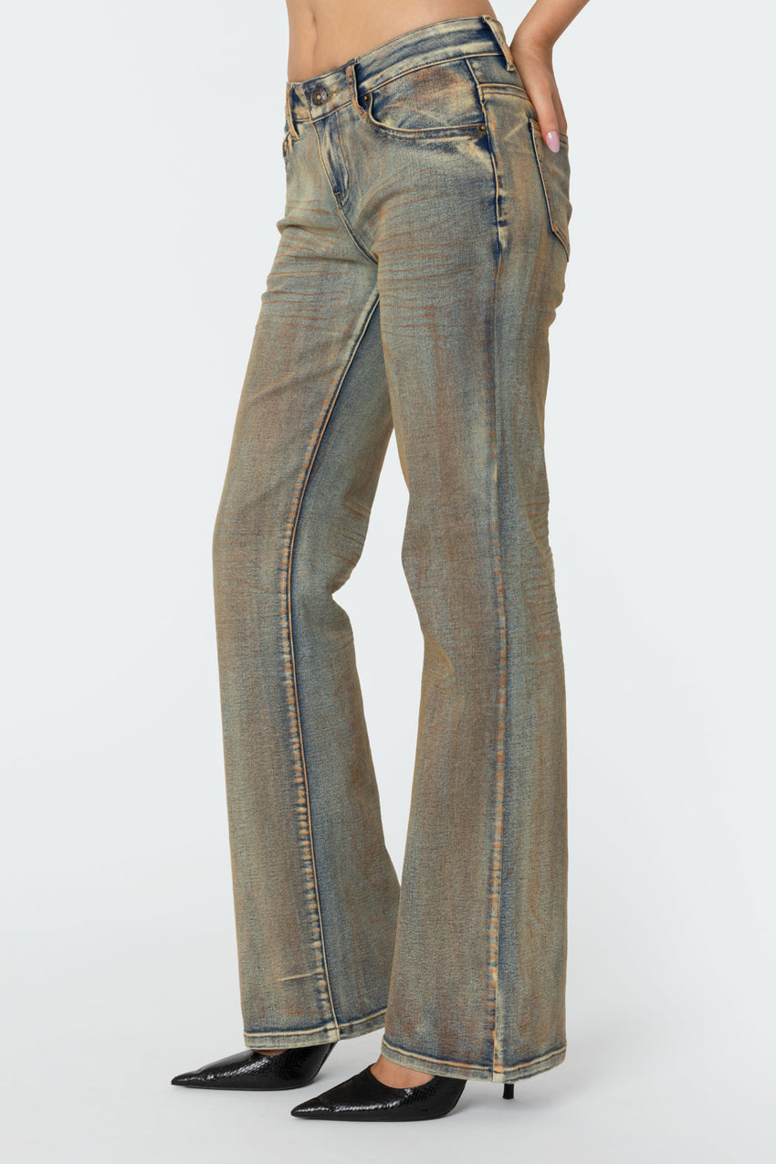 Bina Mud Washed Low Rise Flared Jeans
