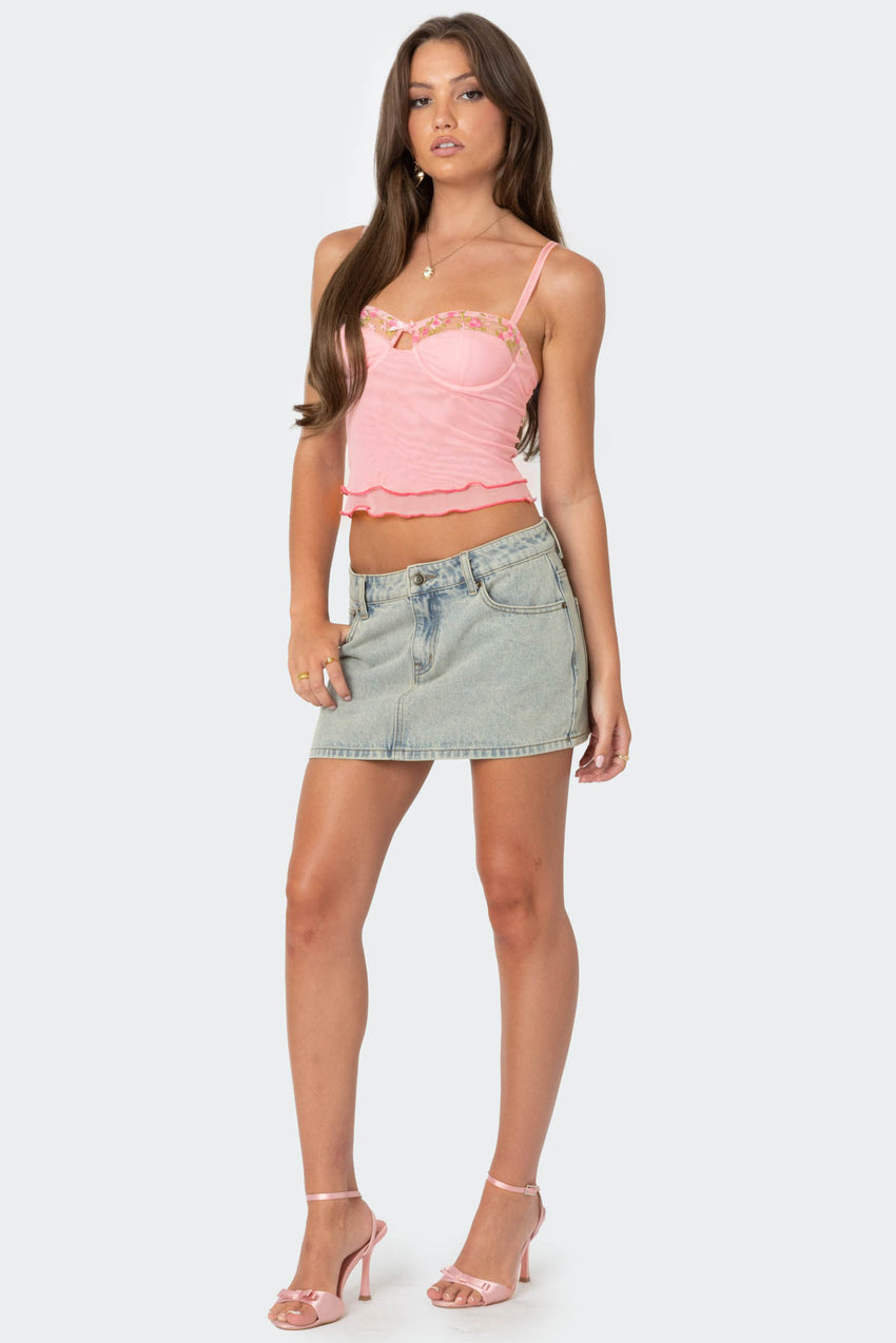 Embroidered Mesh Bra Top
