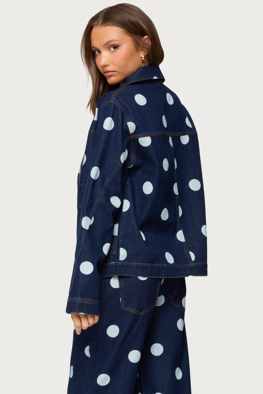Leyah Polka Dot Oversized Denim Jacket