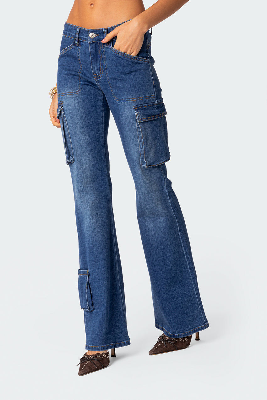 Roslyn Low Rise Flared Cargo Jeans
