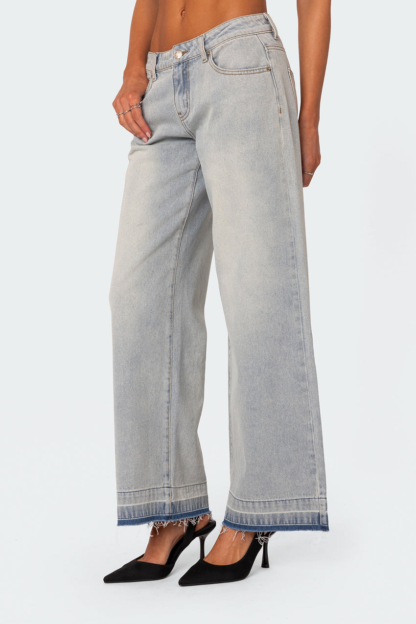 Distressed Hem Low Rise Baggy Jeans