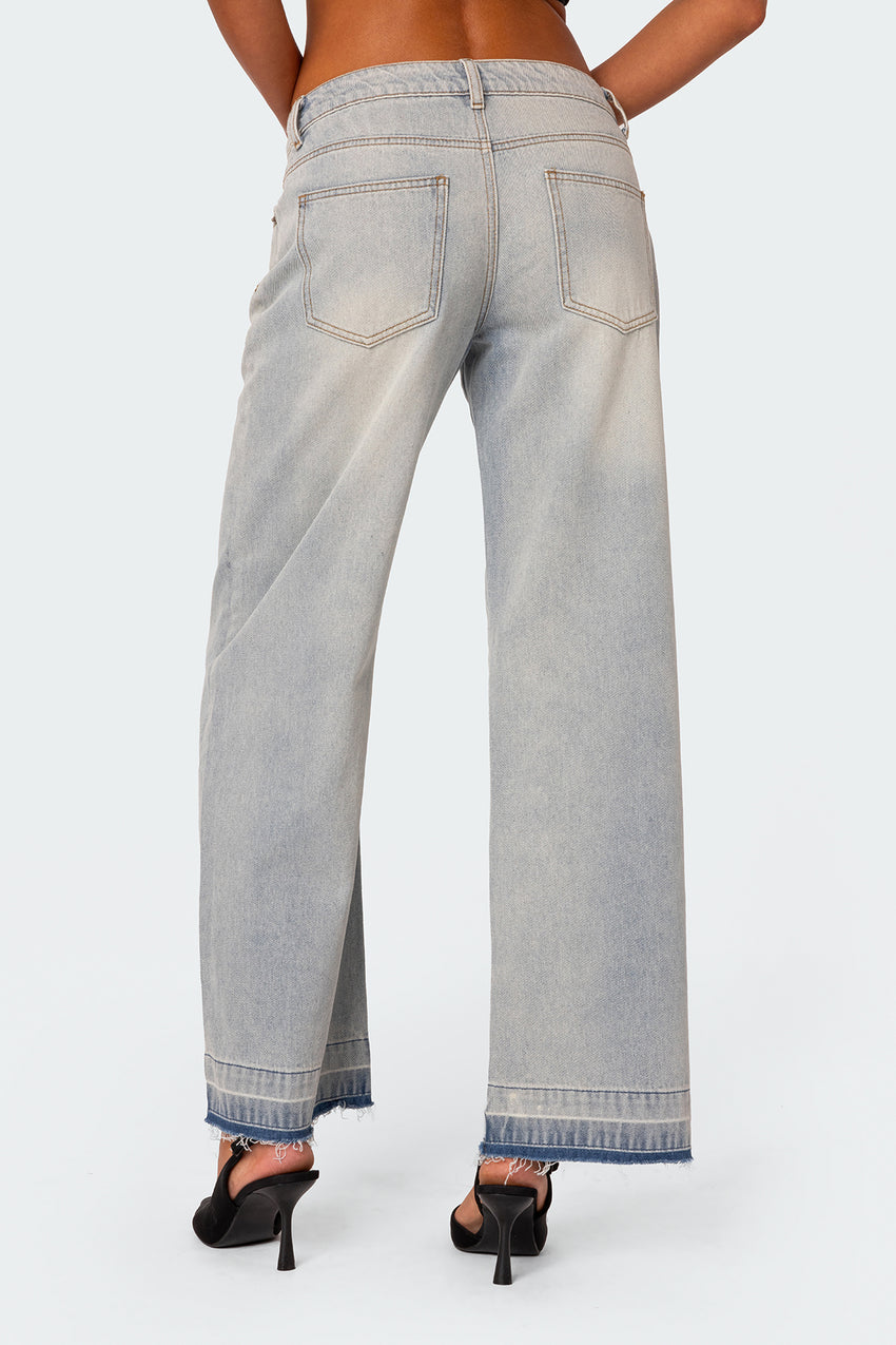 Distressed Hem Low Rise Baggy Jeans