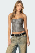 Sulivan Strapless Faux Leather Corset
