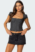 Keni Pinstripe Zip Up Top
