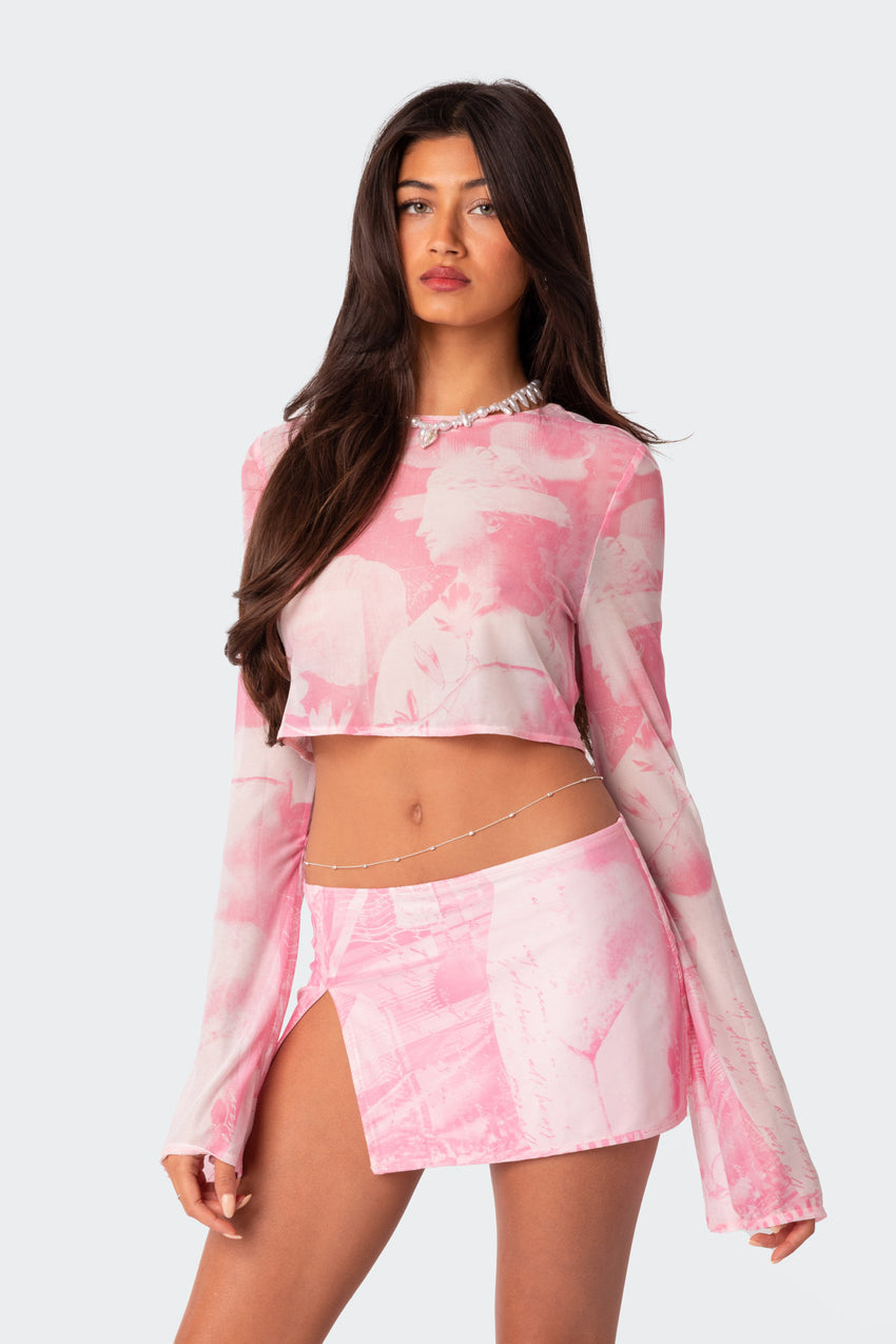 Nevaeh Printed Sheer Mesh Crop Top