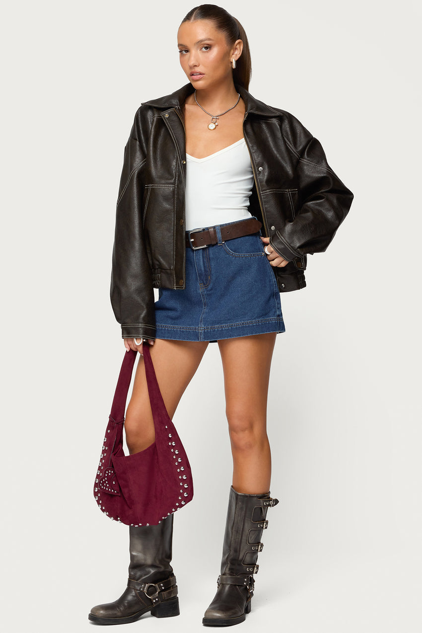 Jaxson Oversized Faux Leather Bomber Jacket