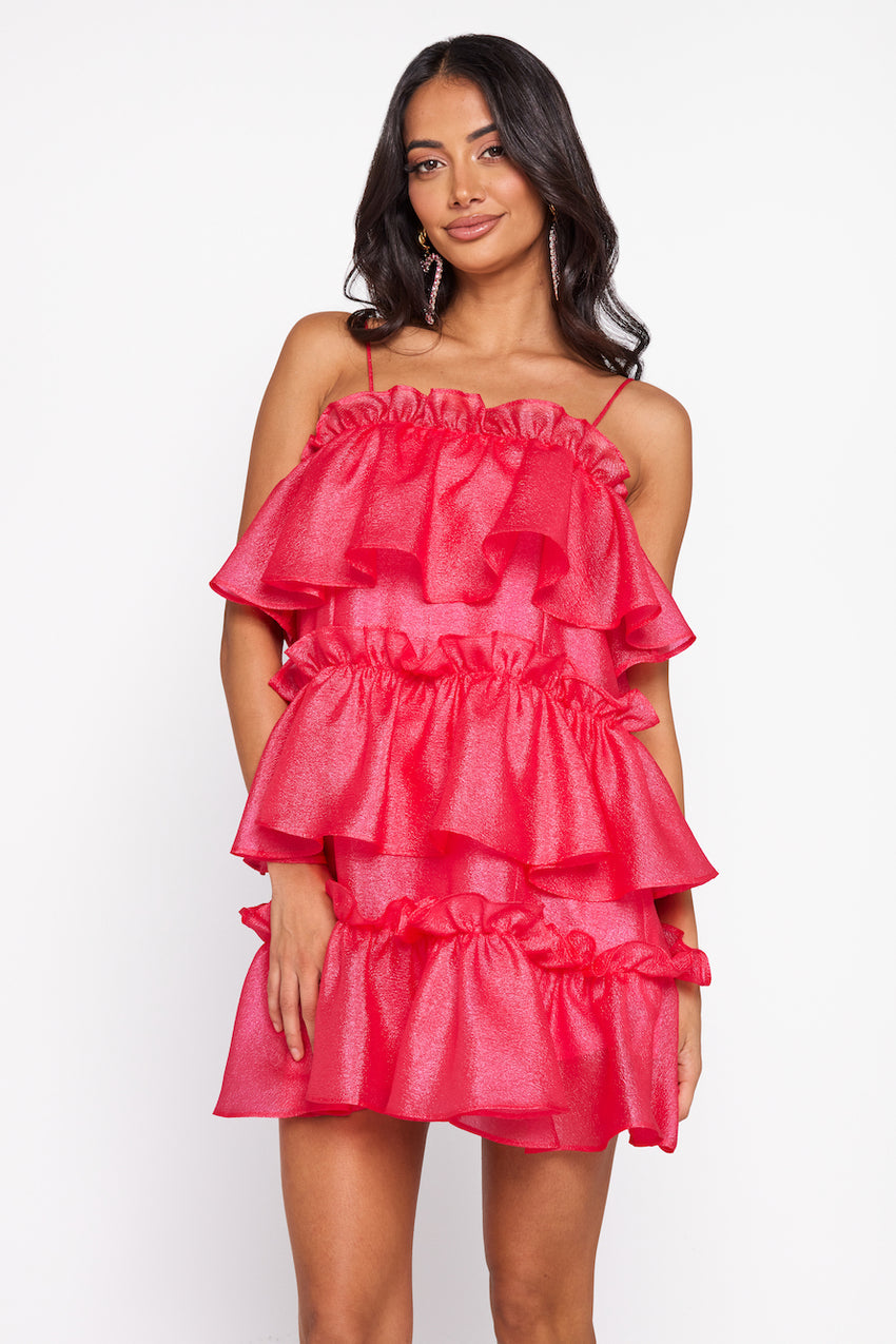 HELLO MOLLY Champagne Towers Mini Dress Hot Pink