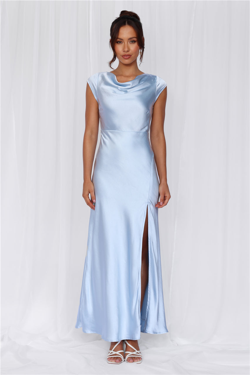The Valentina Cap Sleeve Satin Maxi Dress Blue
