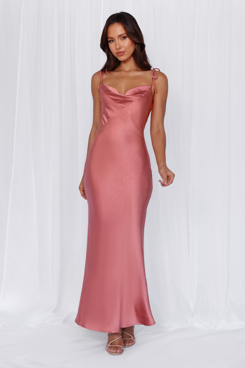 HELLO MOLLY The Penelope Cowl Satin Maxi Dress Rose
