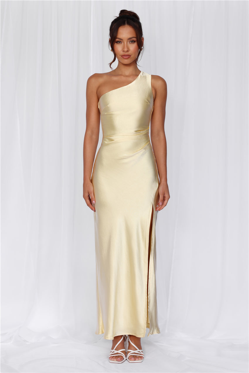 HELLO MOLLY The Aurora One Shoulder Satin Maxi Dress Yellow