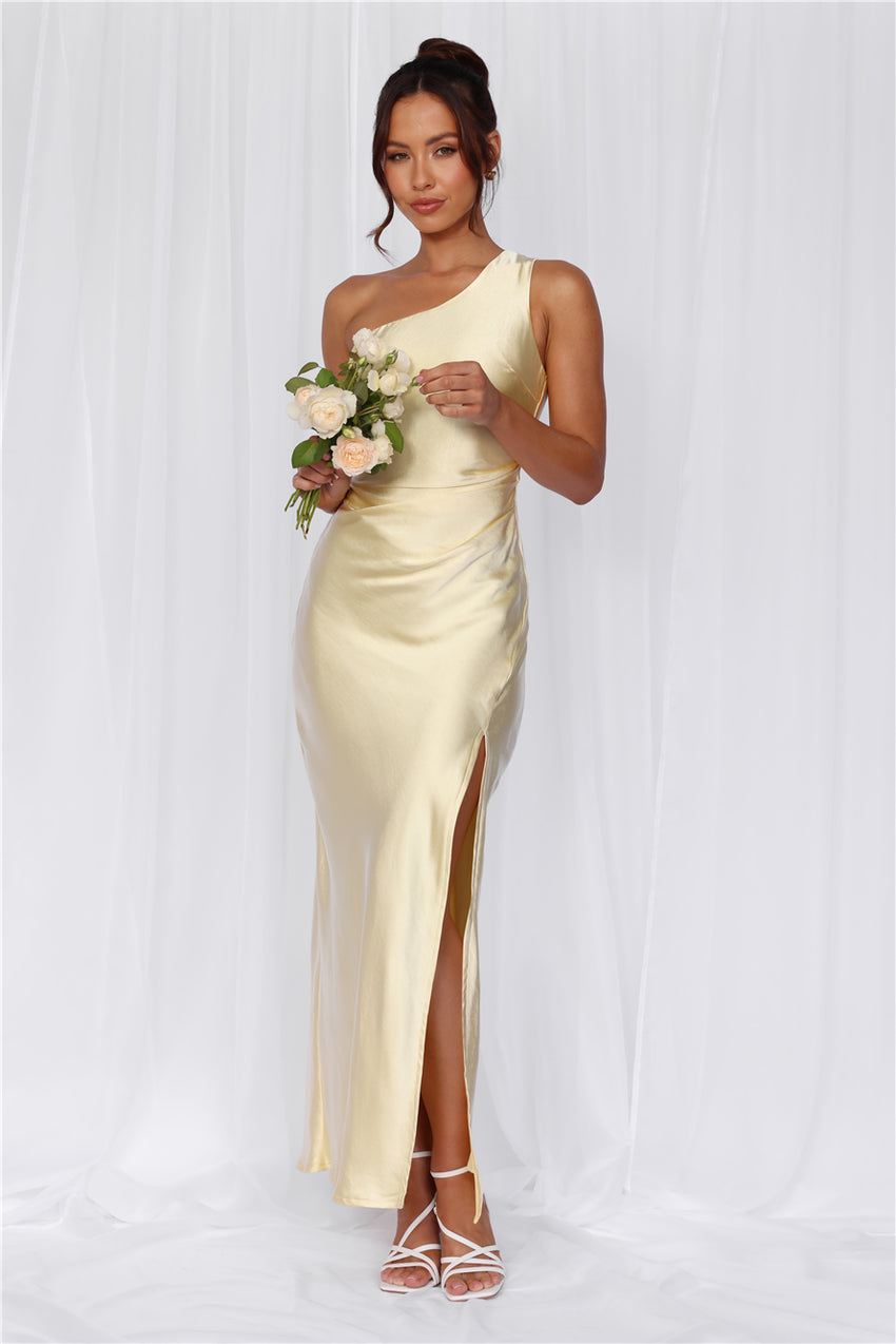HELLO MOLLY The Aurora One Shoulder Satin Maxi Dress Yellow