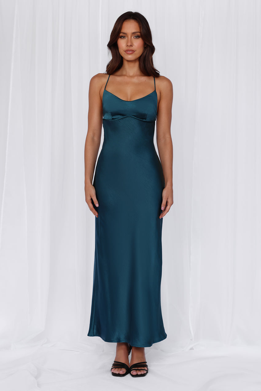 HELLO MOLLY The Samara Satin Maxi Dress Teal