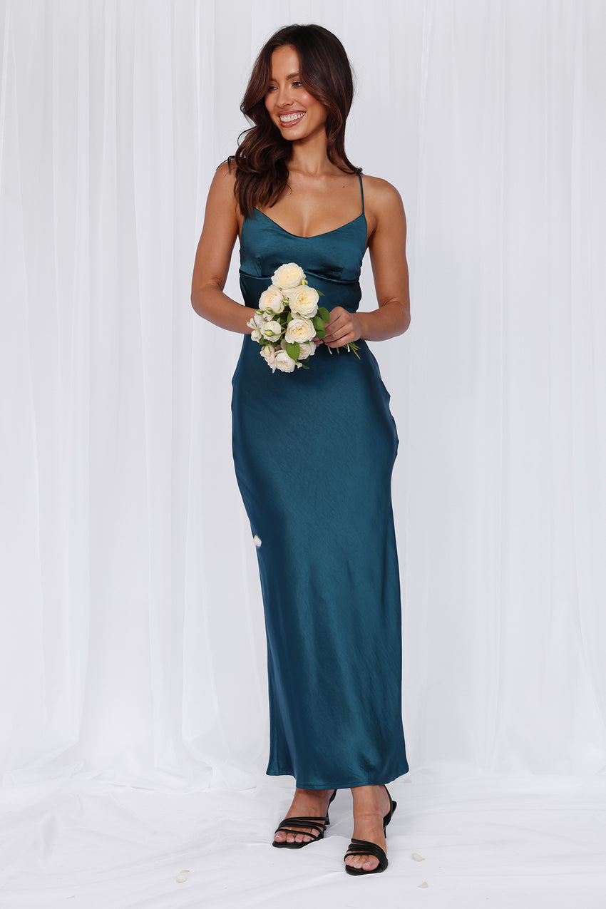 HELLO MOLLY The Samara Satin Maxi Dress Teal