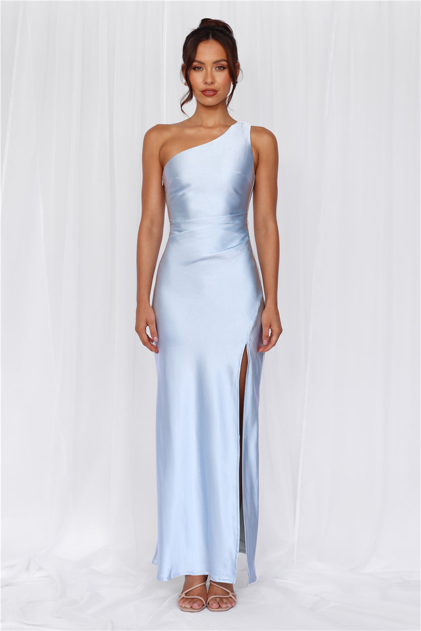 HELLO MOLLY The Aurora One Shoulder Satin Maxi Dress Blue
