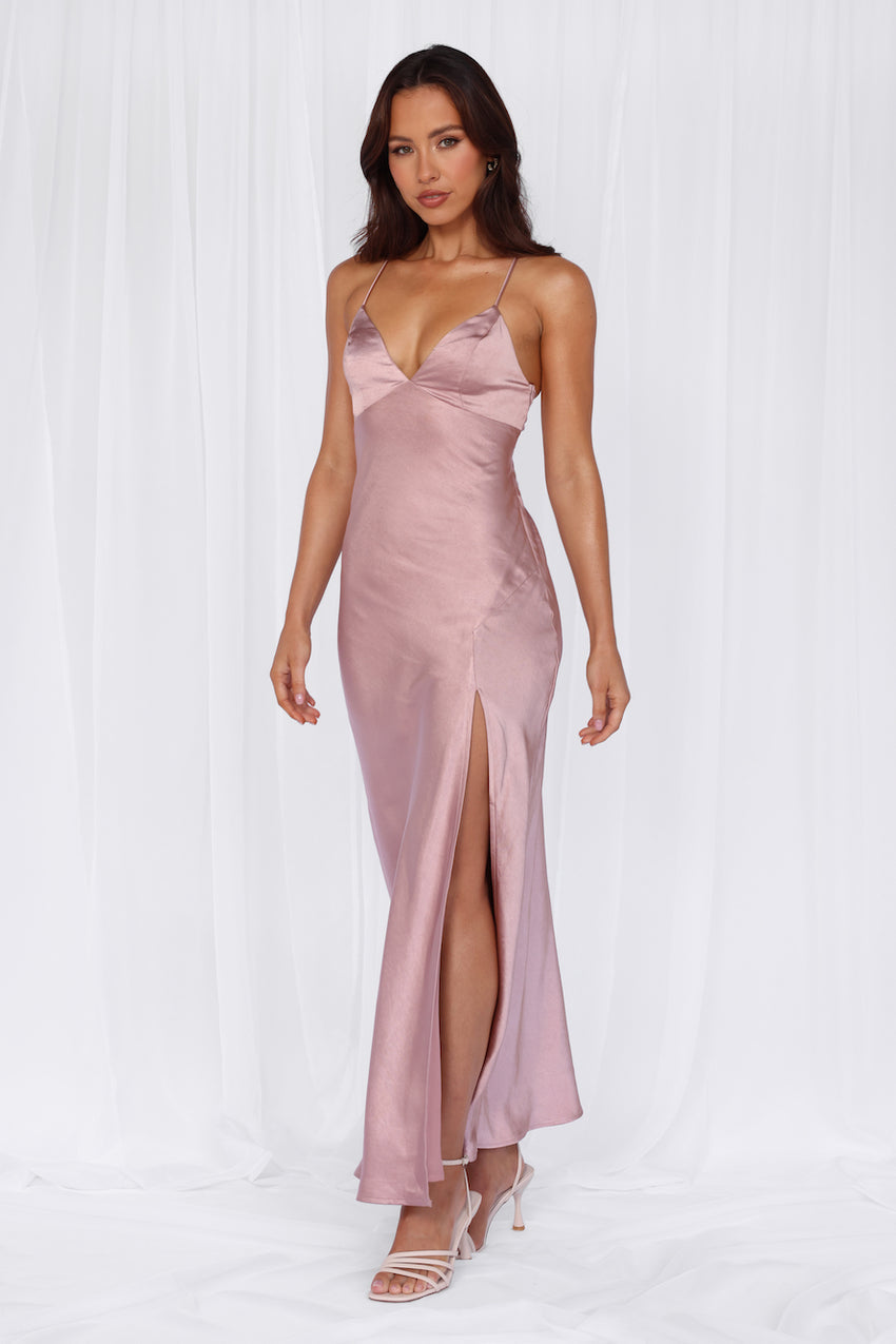 HELLO MOLLY The Sophia Satin Maxi Dress Dusty Pink