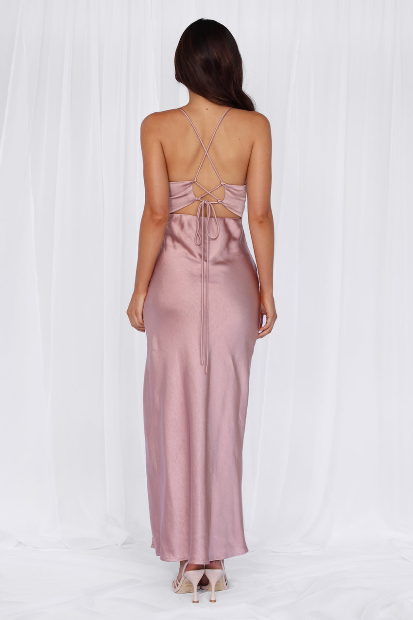 HELLO MOLLY The Sophia Satin Maxi Dress Dusty Pink