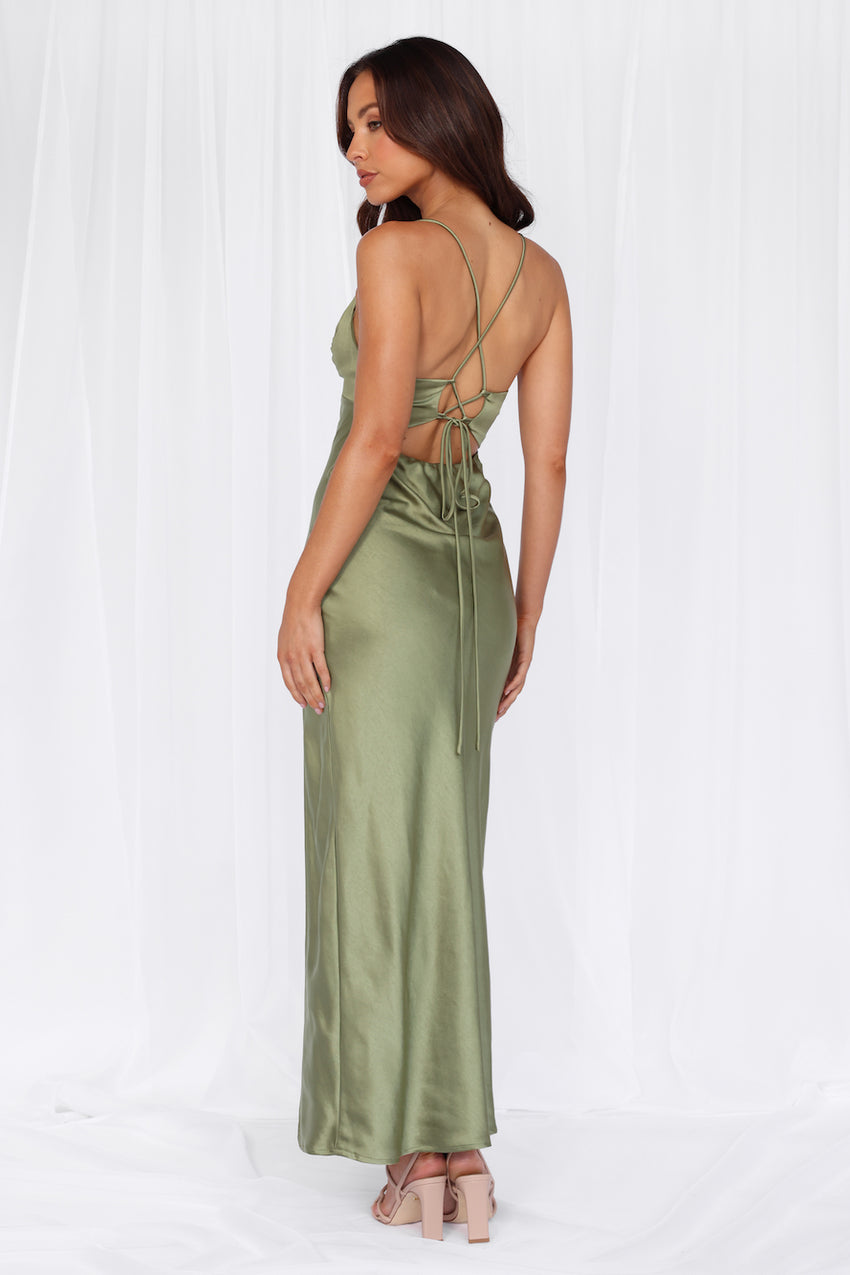 HELLO MOLLY The Sophia Satin Maxi Dress Olive